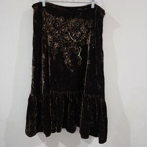 Vintage Mille Gabrielle Velvet Maxi Skirt Size 2X Sequin Brown Fairy Whimsigoth